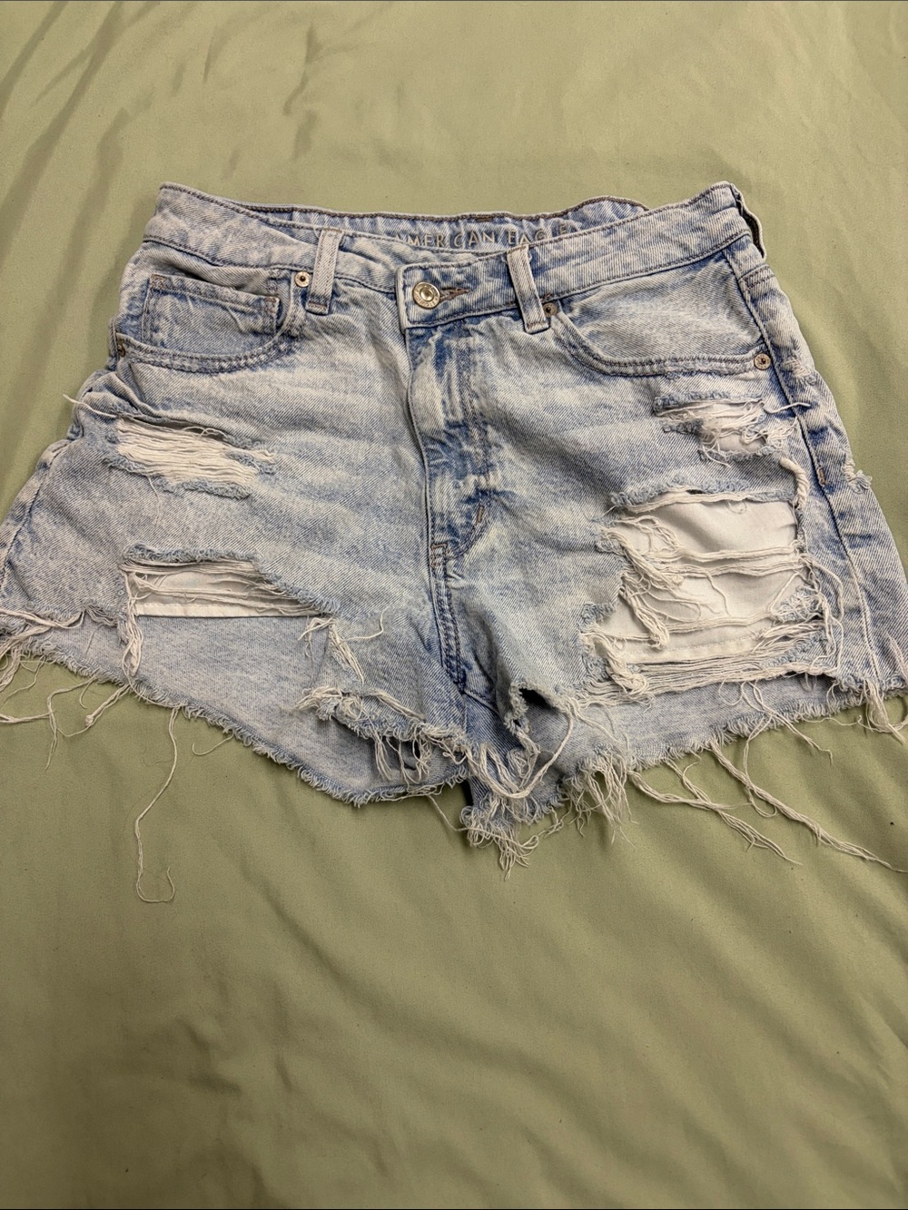American Eagle Outfitters Pale Blue Distressed Denim Cutoff Shorts